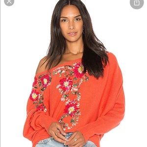 Free people bouquet embroidered sweater orange